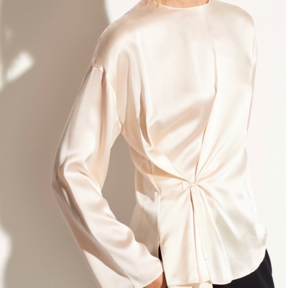 Vince Tops - NWT - Vince Cream Silk Knot Front Blouse Size Medium